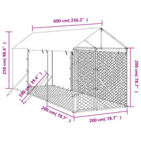 Outdoor Dog Kennel with Roof Silver 2x6x2.5 m Galvanised Steel