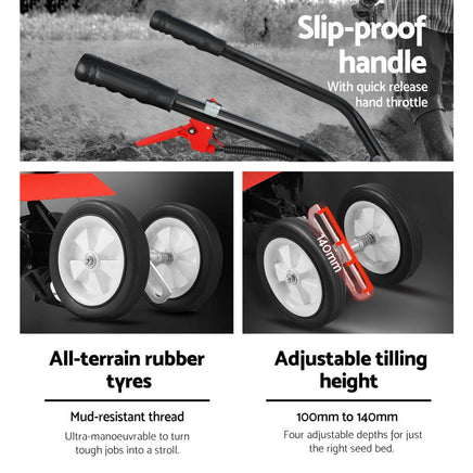 88CC Tiller Garden Cultivator Rototiller 4 Blades Soil Plower Rotary Hoe Tools Kings Warehouse