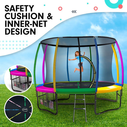 8ft Outdoor Rainbow Trampoline For Kids And Children Suited For Fitness Exercise Gymnastics With Safety Enclosure Kings Warehouse