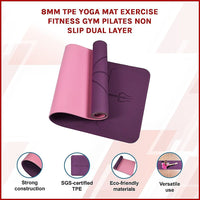 8mm TPE Yoga Mat Exercise Fitness Gym Pilates Non Slip Dual Layer Sports & Fitness Kings Warehouse