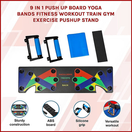 9 in 1 Push Up Board Yoga Bands Fitness Workout Train Gym Exercise Pushup Stand Sports & Fitness Kings Warehouse