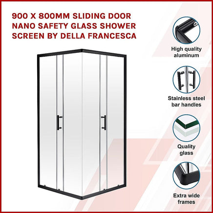 900 x 800mm Sliding Door Nano Safety Glass Shower Screen By Della Francesca Furniture Kings Warehouse