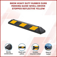 90cm Heavy Duty Rubber Curb Parking Guide Wheel Driveway Stopper Reflective Yellow Tools Kings Warehouse