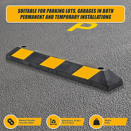 90cm Heavy Duty Rubber Curb Parking Guide Wheel Driveway Stopper Reflective Yellow Tools Kings Warehouse