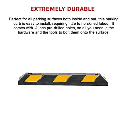 90cm Heavy Duty Rubber Curb Parking Guide Wheel Driveway Stopper Reflective Yellow Tools Kings Warehouse