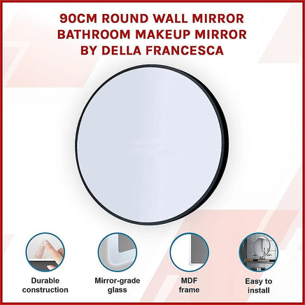 90cm Round Wall Mirror Bathroom Makeup Mirror by Della Francesca Home & Garden Kings Warehouse