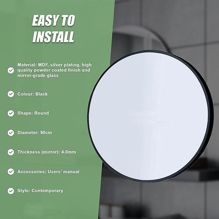 90cm Round Wall Mirror Bathroom Makeup Mirror by Della Francesca Home & Garden Kings Warehouse