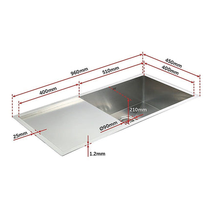 960x450mm Handmade Stainless Steel Undermount / Topmount Kitchen Sink with Waste Furniture Kings Warehouse