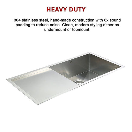 960x450mm Handmade Stainless Steel Undermount / Topmount Kitchen Sink with Waste Furniture Kings Warehouse
