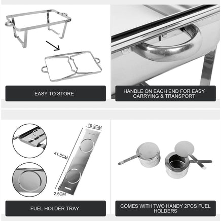 9L Chafing Dish Set Buffet Pan Bain Marie Bow Stainless Steel Food Warmer(2*4.5L) Home & Garden Kings Warehouse