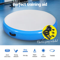 1m Air Track Spot Inflatable Gymnastics Tumbling Mat Round W/ Pump Blue