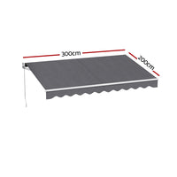 Instahut Retractable Folding Arm Awning Manual Sunshade 3M X 2M Grey