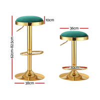 2x Artiss Bar Stools Kitchen Dining Chairs Velvet Padded Stool Green