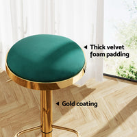 2x Artiss Bar Stools Kitchen Dining Chairs Velvet Padded Stool Green