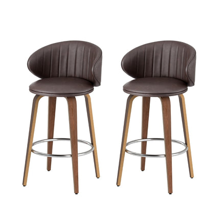 2x Artiss Bar Stools Dining Chairs Contoured Leather Wood Stool
