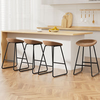 4x Bar Stools Kitchen Dining Chairs Counter Stool PU Leather Metal Brown