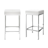 4x Bar Stools Leather Padded Metal White