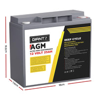 Giantz AGM Deep Cycle Battery 12V 25Ah Box Portable Solar Caravan Camping