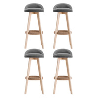 4x Bar Stools Padded Linen Wooden Grey