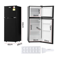 Devanti 122L Two Door Bar Fridge Mini Fridge with Freezer Black