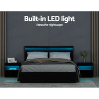 Bed Frame Queen Size LED Gas Lift Black COLE