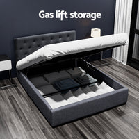 Bed Frame Double Size Gas Lift Charcoal VILA
