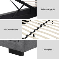 Bed Frame Double Size Gas Lift Grey TIYO