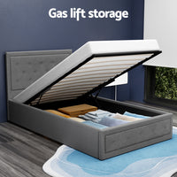 Bed Frame King Single Size Gas Lift Storage Mattress Base Wooden Grey