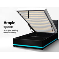 Bed Frame King Single Size LED Gas Lift Black LUMI