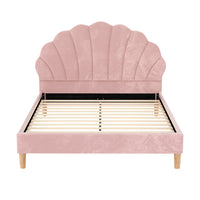 Artiss Bed Frame Double Size Scallop-Shape Bedhead Beds Base Pink Velvet Fabric