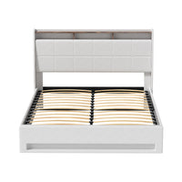 Artiss Bed Frame Gas Lift LED Beds Base Platform White PVC Leather Storage Headboard - Double