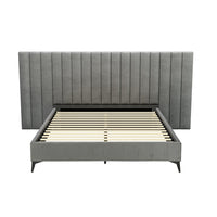 Bed Frame Queen Size Velvet Grey LOTT