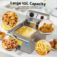 Devanti 3000W Electric Deep Fryer 10L Stainless Steel Fryer w/ Basket & Lid
