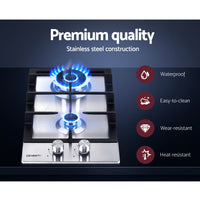 Devanti Gas Cooktop 30cm 2 Burner Silvir