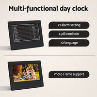 7" Digital Day Clock Calendar Alarm Black
