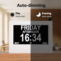 7" Digital Day Clock Calendar Alarm White