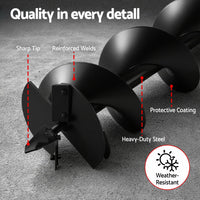 Giantz Post Hole Digger Auger Drill Bit Set 100mm 200mm 300mm Carbon Steel Black