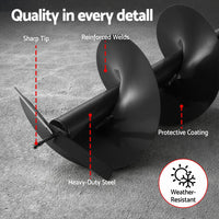 GIANTZ Post Hole Digger Auger Drill Bit 300mm with 80cm Extension Shaft Black