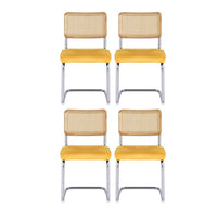 Artiss Dining Chairs Set of 4 Velvet Rattan Cantilever Yellow