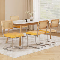 Artiss Dining Chairs Set of 4 Velvet Rattan Cantilever Yellow