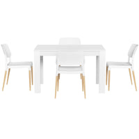 1 Artiss Dining Table and 4 Chairs Set White Wood