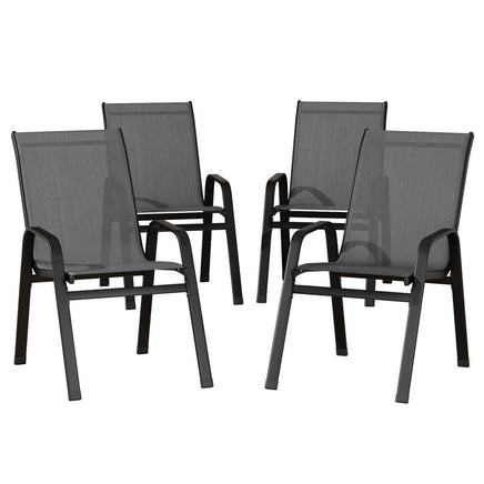Gardeon 4PC Outdoor Dining Chairs Stackable Lounge Chair Patio Furniture Grey