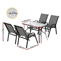 Gardeon 5PC Outdoor Dining Set Table and Chairs Patio Furniture Bistro Set Garden Grey