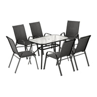 Gardeon 7PC Outdoor Dining Set Table and Chairs Patio Furniture Garden Bistro Set Black