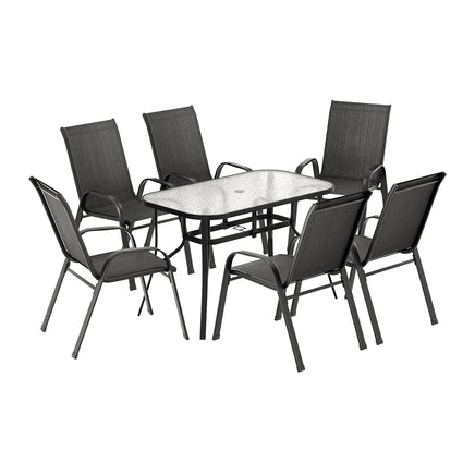 Gardeon 7PC Outdoor Dining Set Table and Chairs Patio Furniture Garden Bistro Set Black