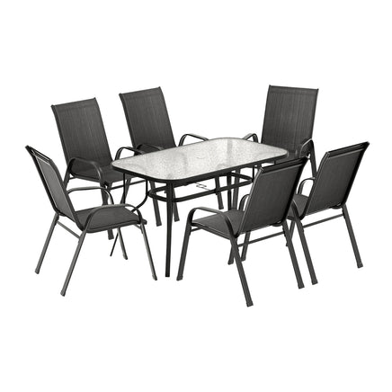 Gardeon 7PC Outdoor Dining Set Table and Chairs Patio Furniture Bistro Set Garden Black