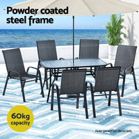 Gardeon 7PC Outdoor Dining Set Table and Chairs Patio Furniture Bistro Set Garden Black