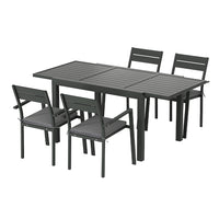 Gardeon Outdoor Dining Set 5 Piece Aluminum Extendable Table Setting Black