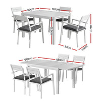 Gardeon Outdoor Dining Set 5 Piece Aluminum Extendable Table Setting White