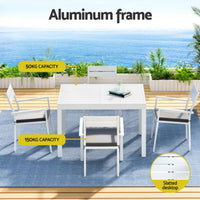 Gardeon Outdoor Dining Set 5 Piece Aluminum Extendable Table Setting White